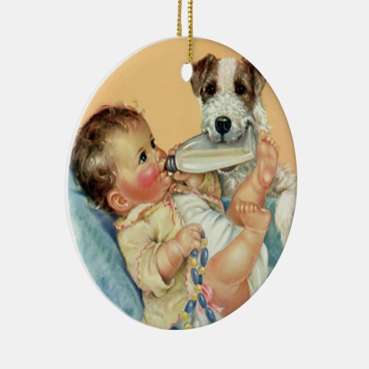  Cute Baby Boy met fles en puppy Dog Keramisch Ornament (Rechts)