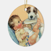 Cute Baby Boy met fles en puppy Dog Keramisch Ornament (Links)