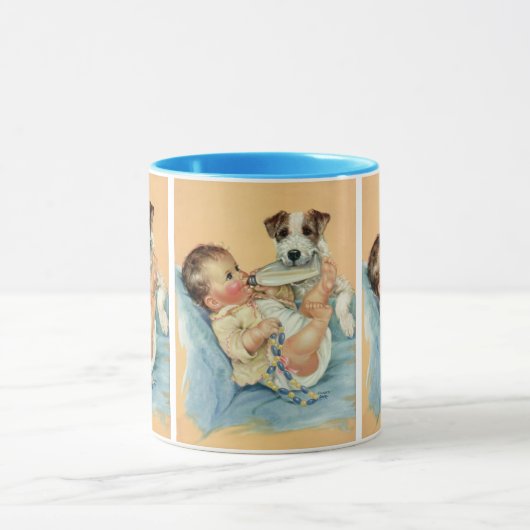  Cute Baby Boy met fles en puppy Dog Mok (Midden)