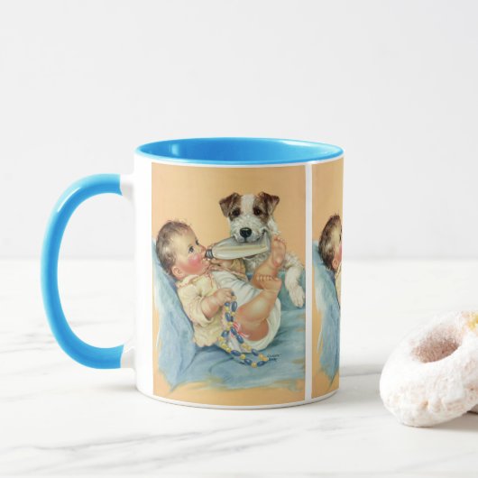 Cute Baby Boy met fles en puppy Dog Mok (Met donut)