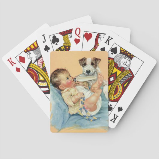 Cute Baby Boy met fles en puppy Dog Pokerkaarten (Achterkant)