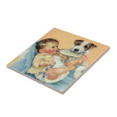  Cute Baby Boy met fles en puppy Dog Tegeltje (Zijkant)