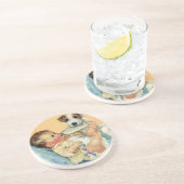 Cute Baby Boy met fles en puppy Dog Zandsteen Onderzetter (Zijkant)