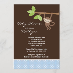 Cute Baby Boy Monkey Safari Baby shower Invitation Kaart