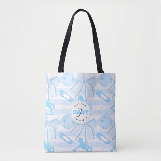 Cute Baby Boy Monogrammed Pattern Tote Bag (Voorkant)