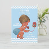 Cute Baby Boy op Telefoon 1 Dag Chevrons Kaart (Staand voorkant)