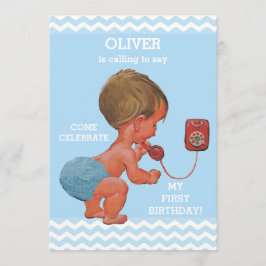 Cute Baby Boy op Telefoon 1 Dag Chevrons Kaart