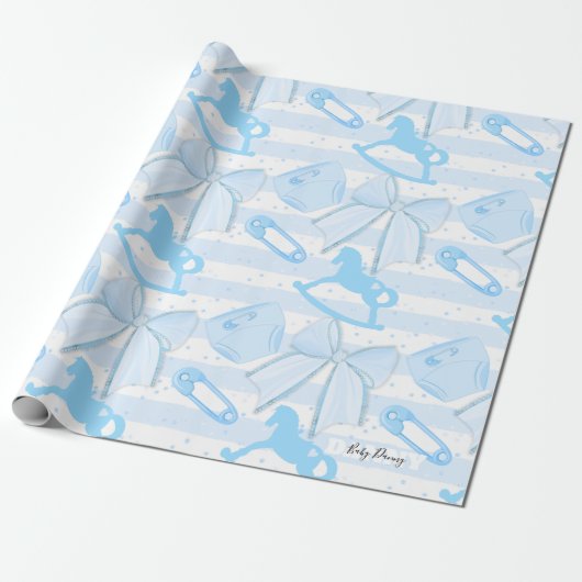 Cute Baby Boy Pattern Cadeaupapier (Uitgerold)