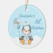 Cute Baby Boy Penguin's First Kerstblauw Keramisch Ornament (Links)