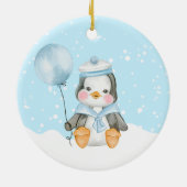Cute Baby Boy Penguin's First Kerstblauw Keramisch Ornament (Achterkant)