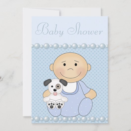 Cute Baby Boy & Puppy Blue Baby shower Kaart (Voorkant)