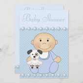 Cute Baby Boy & Puppy Blue Baby shower Kaart (Voorkant / Achterkant)