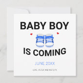 Cute Baby Boy Shoes Coming Soon Blue Pregnancy Aankondiging (Voorkant)