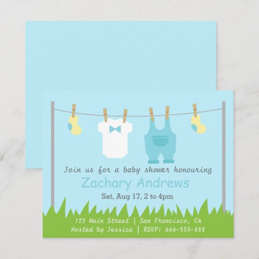 Cute Baby Boy Shower met babykleding Kaart (Voorkant / Achterkant)