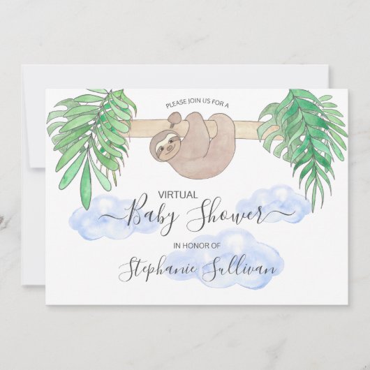 Cute Baby Boy Sloth Virtual Baby shower Kaart (Voorkant)