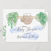 Cute Baby Boy Sloth Virtual Baby shower Kaart (Voorkant / Achterkant)