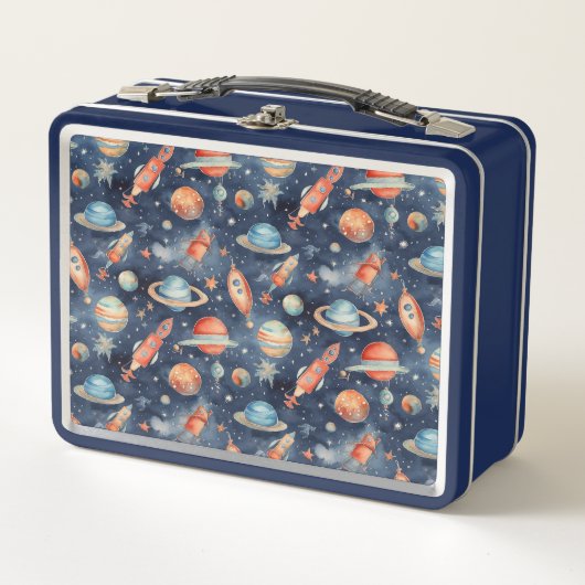 Cute Baby Boy Space Planet Waterverf Blue Oranje (Voorkant)