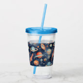Cute Baby Boy Space Planet Waterverf Blue Oranje Acryl Drinkbeker (Achterkant)