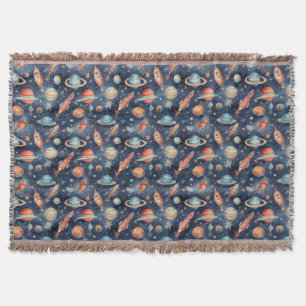 Cute Baby Boy Space Planet Waterverf Blue Oranje Deken