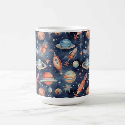 Cute Baby Boy Space Planet Waterverf Blue Oranje Koffiemok (Center)