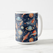 Cute Baby Boy Space Planet Waterverf Blue Oranje Koffiemok (Voorkant rechts)