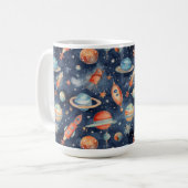 Cute Baby Boy Space Planet Waterverf Blue Oranje Koffiemok (Voorkant links)