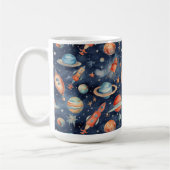 Cute Baby Boy Space Planet Waterverf Blue Oranje Koffiemok (Links)