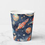 Cute Baby Boy Space Planet Waterverf Blue Oranje Papieren Bekers (Voorkant)