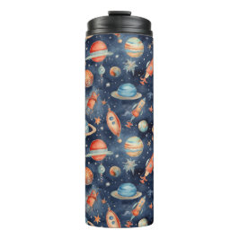 Cute Baby Boy Space Planet Waterverf Blue Oranje Thermosbeker