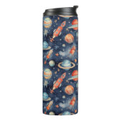 Cute Baby Boy Space Planet Waterverf Blue Oranje Thermosbeker (Gedraaid links)