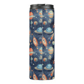 Cute Baby Boy Space Planet Waterverf Blue Oranje Thermosbeker (Achterkant)
