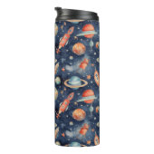 Cute Baby Boy Space Planet Waterverf Blue Oranje Thermosbeker (Geroteerd rechts)