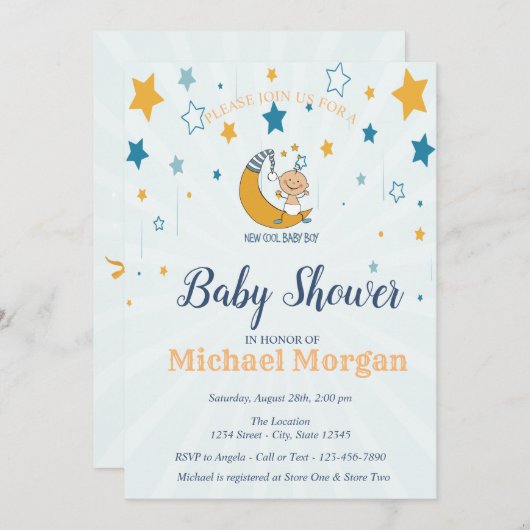 Cute Baby Boy, Stars Baby shower Kaart (Voorkant / Achterkant)