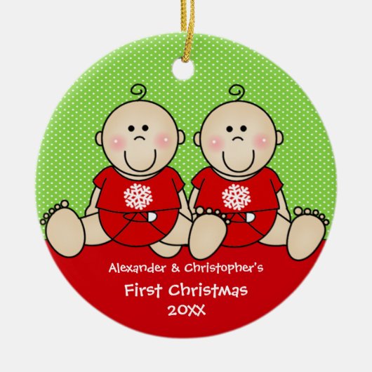 Cute Baby Boy Twin's First Kerstversiering Keramisch Ornament (Voorkant)