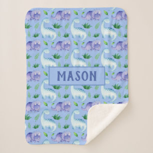 Cute Baby Boy Waterverf Dinosaur Persoonlijk Sherpa Deken
