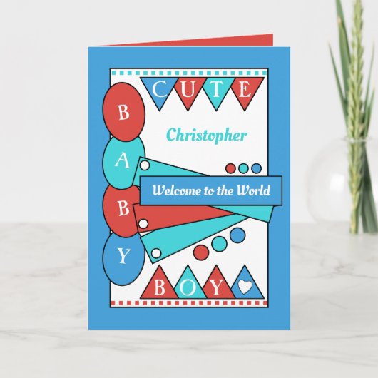 Cute baby boy welcome to the world green blue kaart (Voorkant)