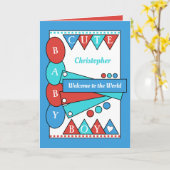 Cute baby boy welcome to the world green blue kaart (Gele Bloem)