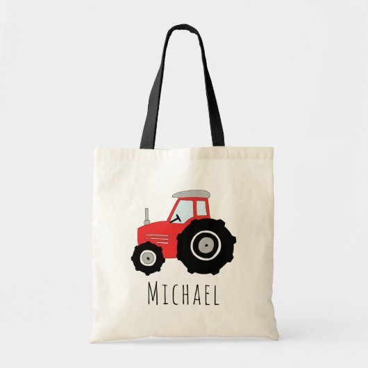 Cute Baby Boy's Red Boerderij Tractor and Name Tote Bag (Voorkant)