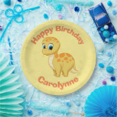 Cute Baby Brontosaurus Dinosaur Cutisaurus Yellow Papieren Bordje (Feest)