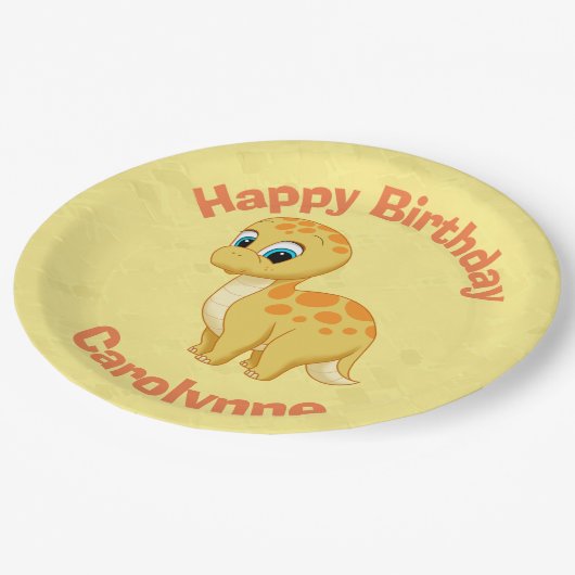 Cute Baby Brontosaurus Dinosaur Cutisaurus Yellow Papieren Bordje (Gekanteld)