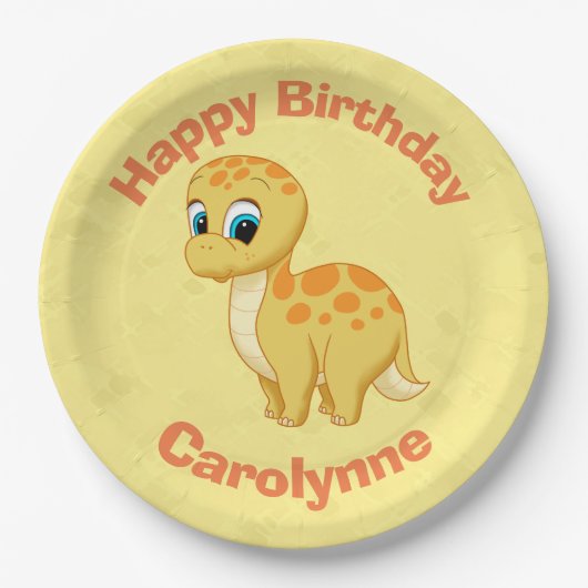 Cute Baby Brontosaurus Dinosaur Cutisaurus Yellow Papieren Bordje (Voorkant)