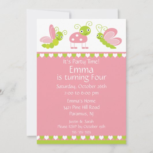 Cute Baby Bugs Birthday Invitation Kaart (Voorkant)