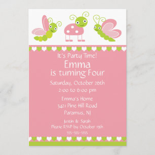 Cute Baby Bugs Birthday Invitation Kaart