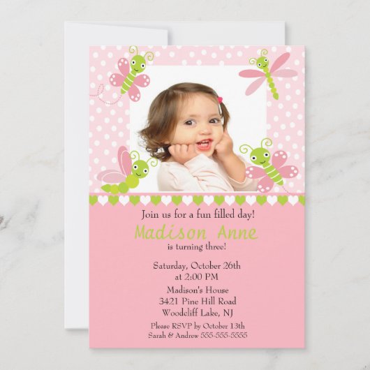 Cute Baby Bugs Photo Birthday Invitation Kaart (Voorkant)