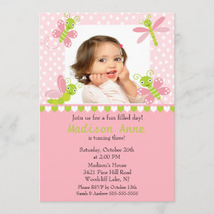 Cute Baby Bugs Photo Birthday Invitation Kaart