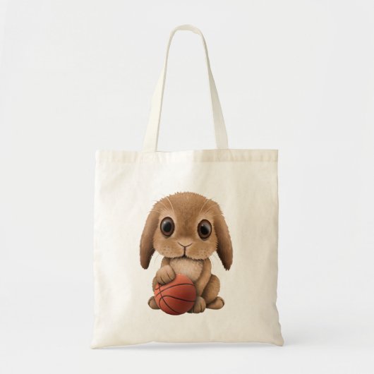 Cute Baby Bunny die speelt met Basketball Tote Bag (Voorkant)