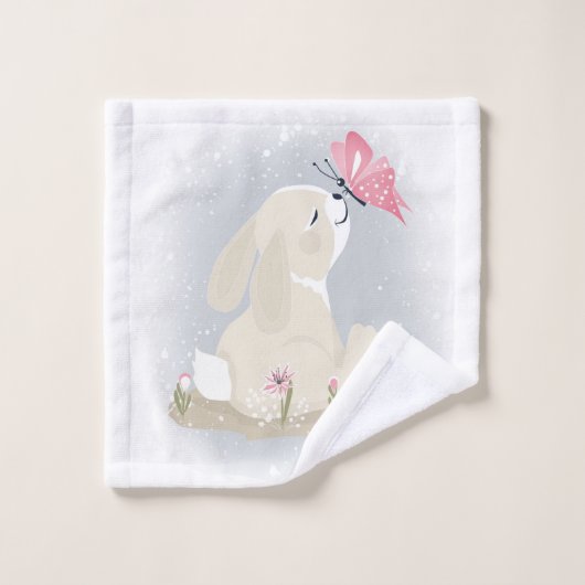 Cute baby Bunny en vlinder. Bad Handdoek (Wasdoekje)