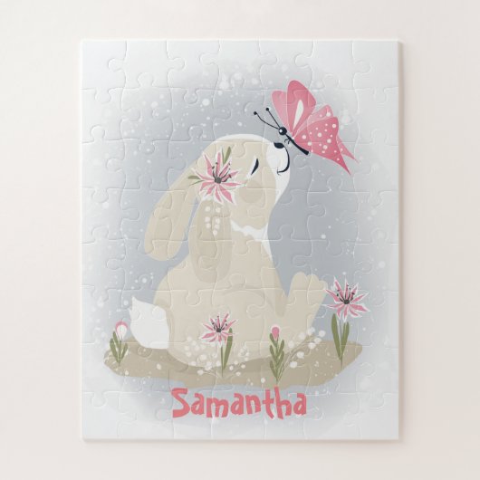 Cute baby Bunny en vlinder. Jigzaag Puzzle Legpuzzel (Verticaal)