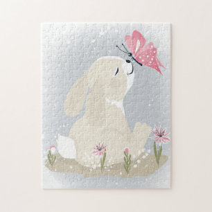 Cute baby Bunny en vlinder. Legpuzzel