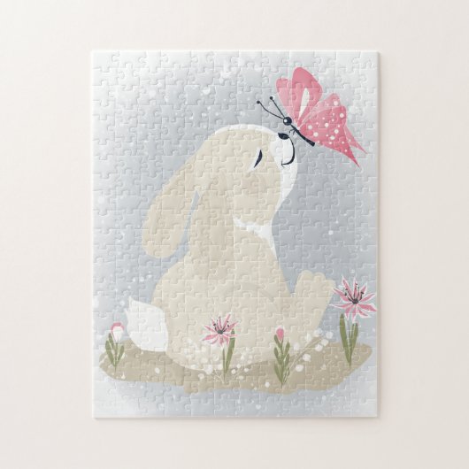 Cute baby Bunny en vlinder. Legpuzzel (Verticaal)